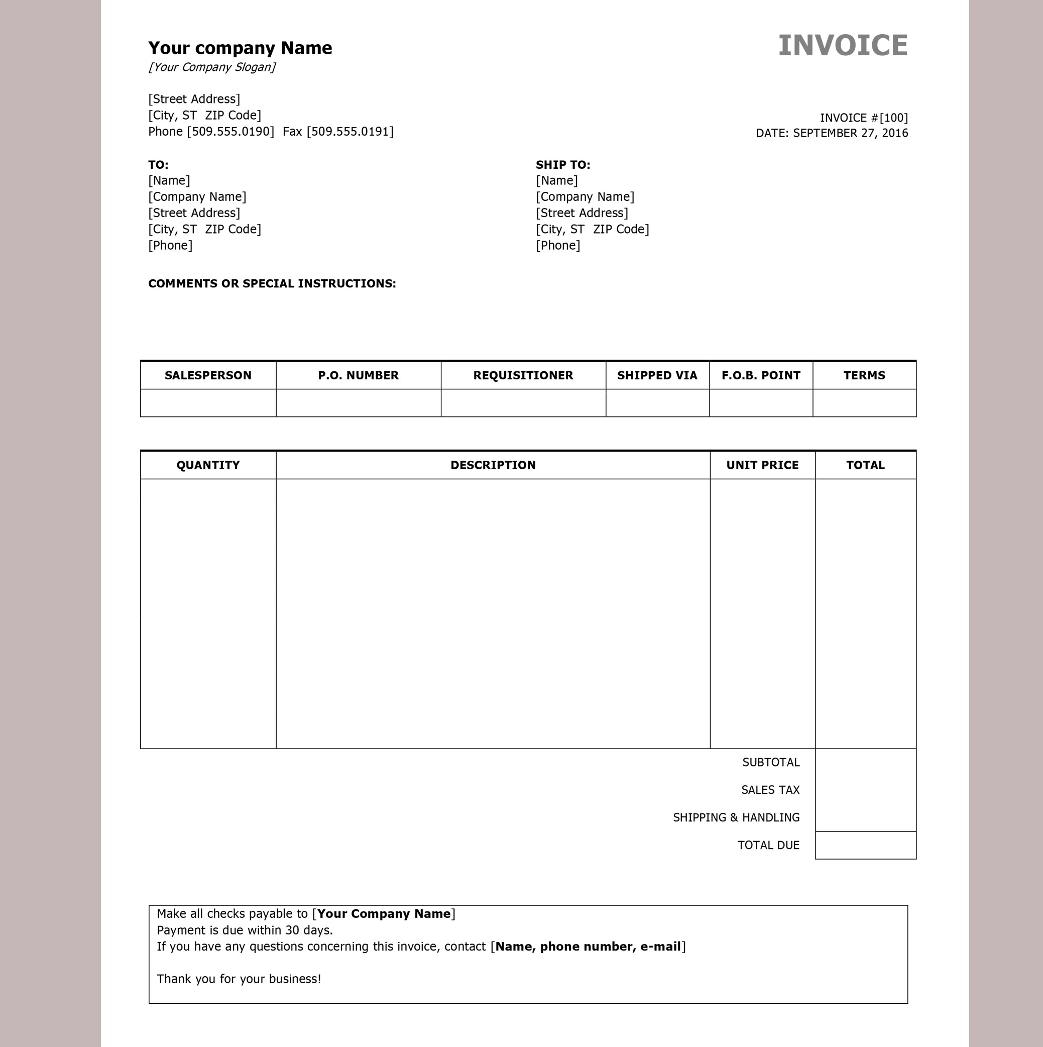 template for a professional invoice